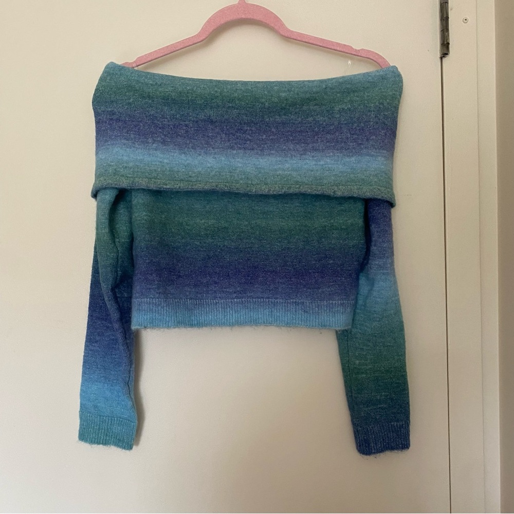 PEPPERMAYO Gradient Blue Off-Shoulder Sweater